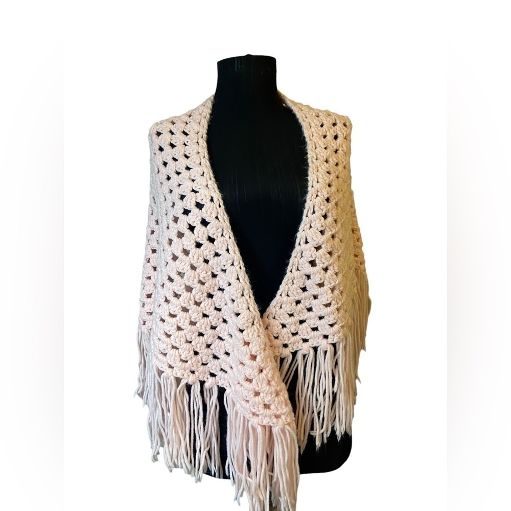Light Pink Crochet Cape Sweater - Picture 5 of 10